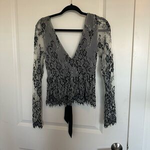Topshop Black and Gray Lace Blouse